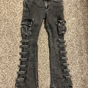 Trendy Gray Kids' Jeans with Strap Details